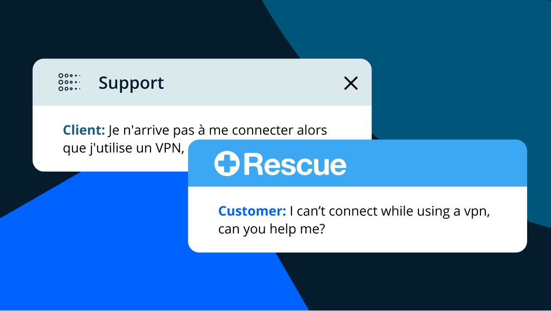 Imagen de Rescue traduciendo la pregunta de un cliente del francés al inglés para el representante.